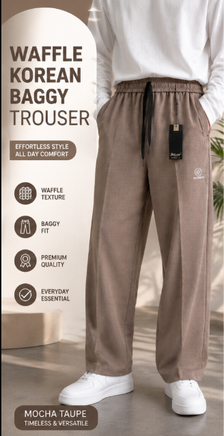Premium Waffle Korean Baggy Trouser – Mocha Taupe