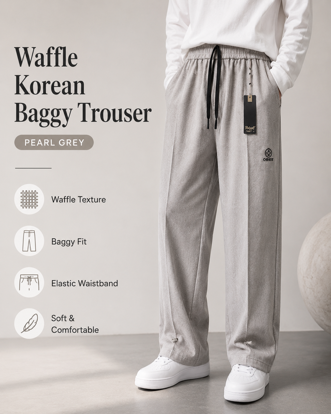 Grey Waffle Korean Baggy Trouser