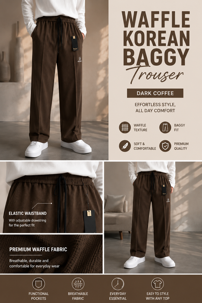 Chocolate Brown Waffle Korean Baggy Trouser