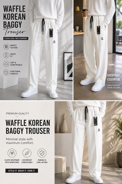 Premium White Waffle Korean Baggy Trouser