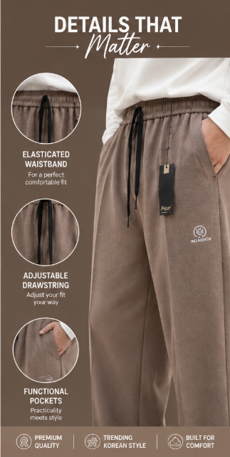 Premium Waffle Korean Baggy Trouser – Mocha Taupe