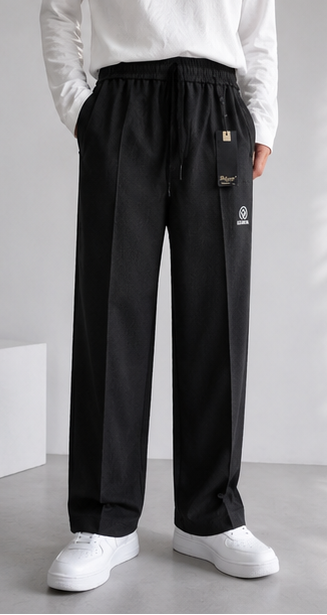 Classic Black Waffle Korean Baggy Trouser